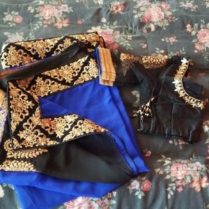 Black and royal blue saree